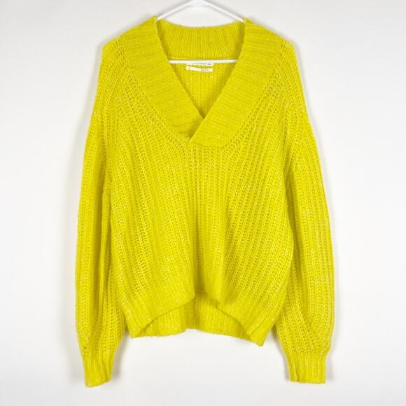 Anthropologie Honore Ribbed V Neck Sweater Yellow Size Small - Picture 2 of 4